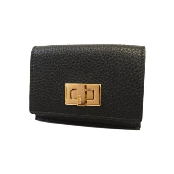 NWT Fendi Selleria Tri Fold Black Leather Micro Wallet Billfold Gold COA 8M0415 - Picture 7 of 13